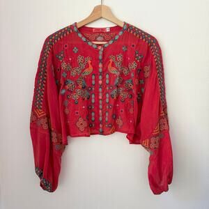 Johnny Was Embroidered Blouse Sz Medium Red